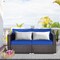 Costway 2PCS Patio Rattan Corner Sofa Sectional Furniture Set Black Cushion Black\Red